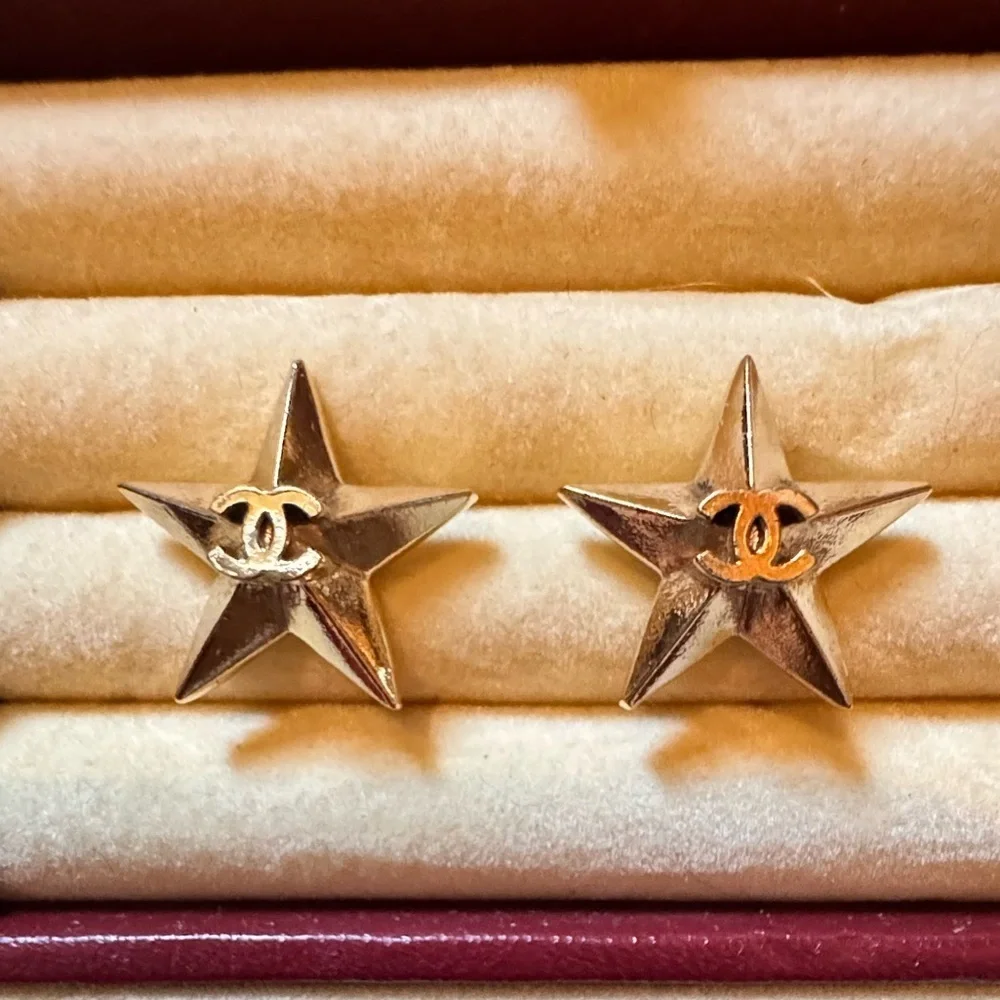 Authentic Chanel Gold CC Star Earrings